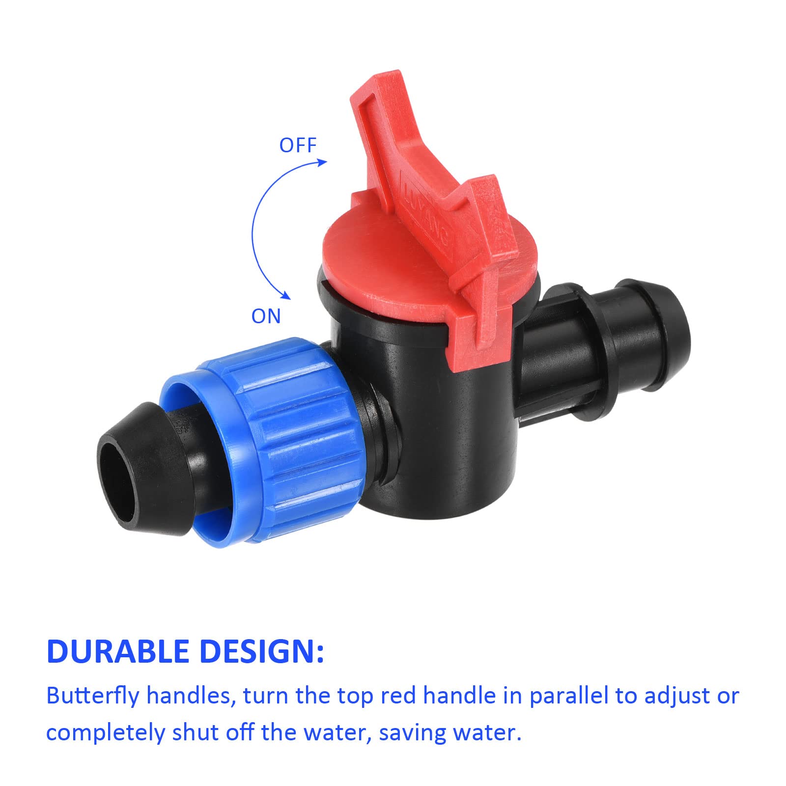 M METERXITY Barbed Ball Valve – Barb Connector Ball Valve Shut Off Switch Apply to Drip Irrigation and Aquariums (21 x 19mm, Black Blue Red)