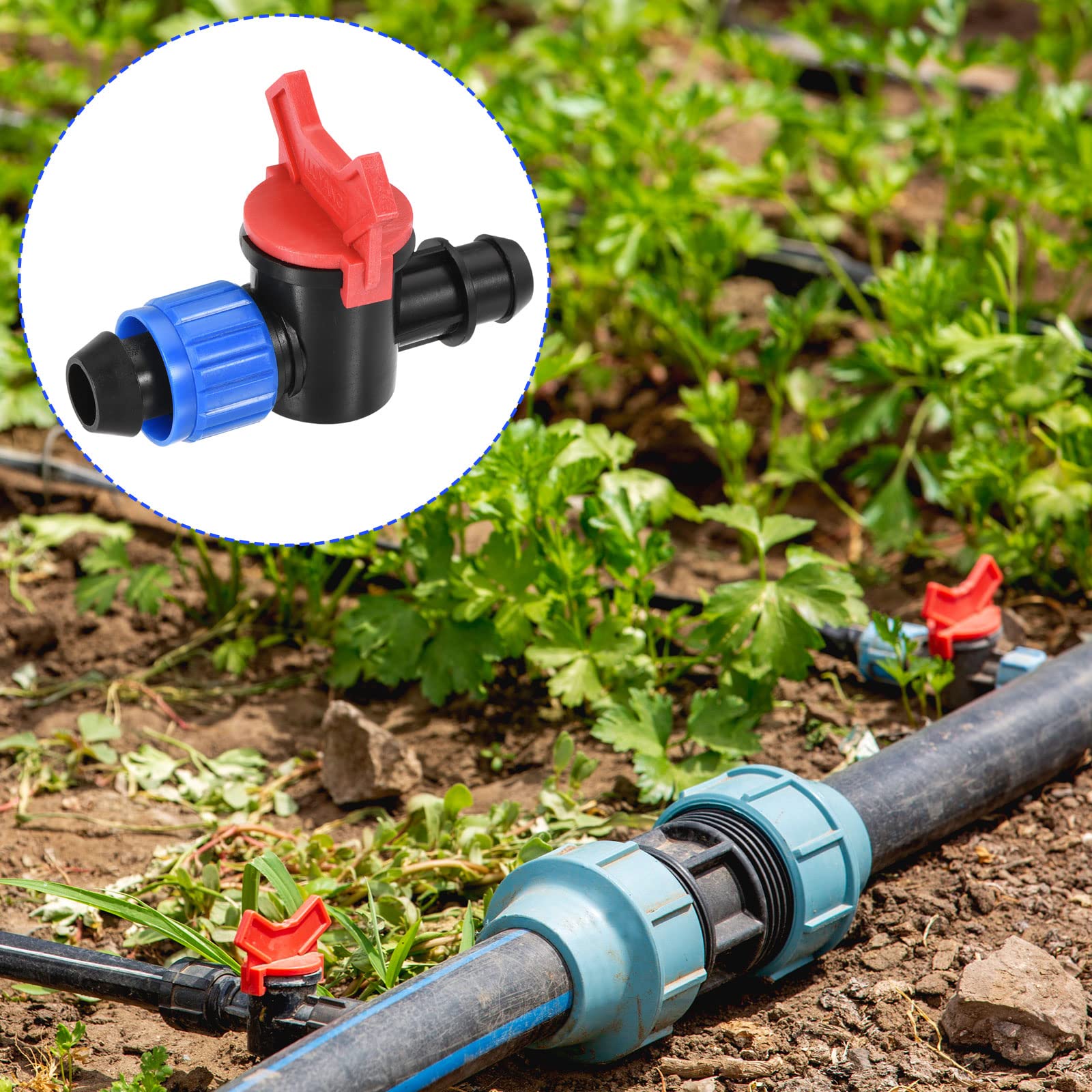 M METERXITY Barbed Ball Valve – Barb Connector Ball Valve Shut Off Switch Apply to Drip Irrigation and Aquariums (21 x 19mm, Black Blue Red)